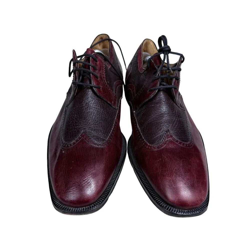 E.T. Wright Wingtip Oxfords Mens 11 B Burgundy Two Tone Leather Brogue Shoes